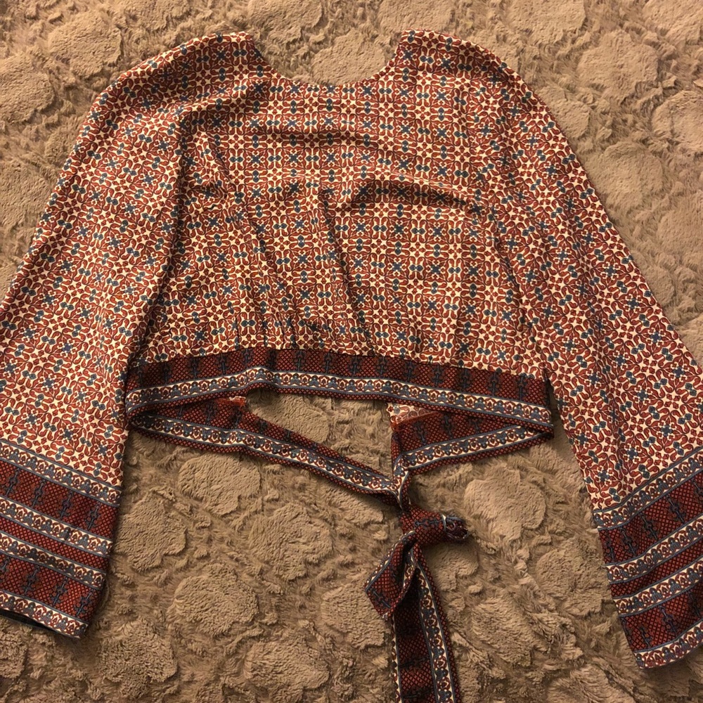 Forever 21 Woven rust/blue crop top tie back